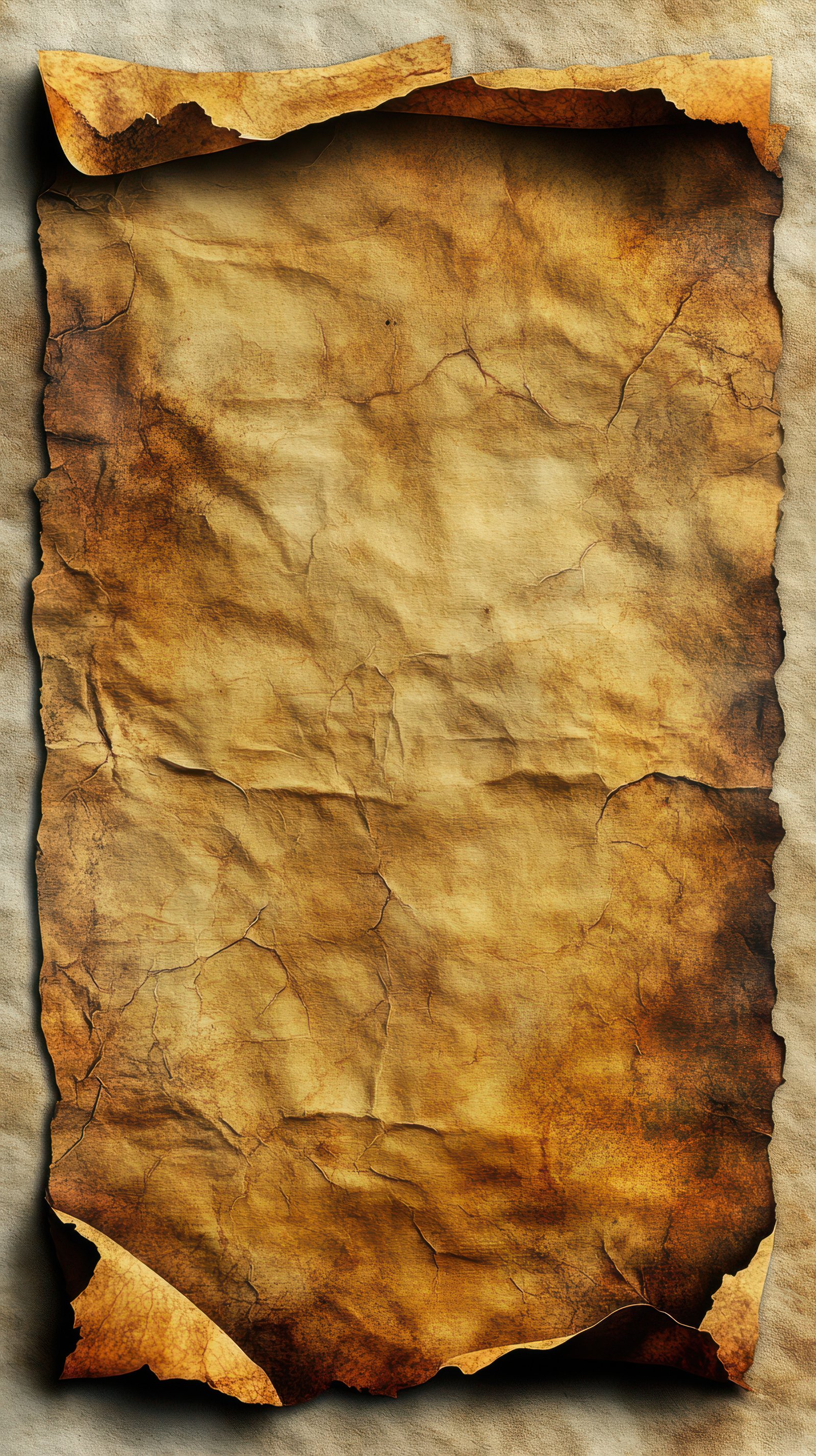Ancient textured parchment with worn edges and rustic details suitable for historical documents or artistic designs